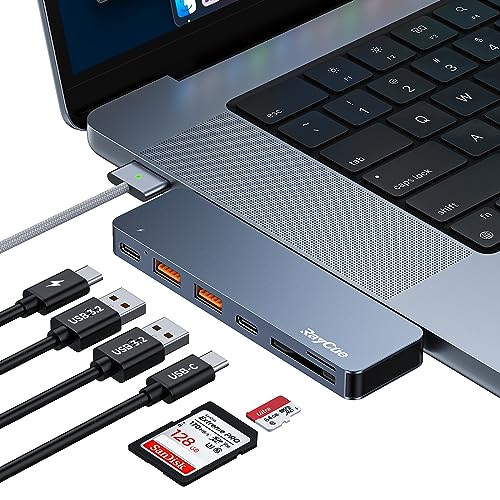RayCue USB-C-Adapter für MacBook Pro/Air M1 M2 2023 2022 2021 13 Zoll 15 Zoll 16 Zoll, 6-in-2 MacBook Pro Zubehör mit 10 Gbit/s 2 x USB 3.2, 10 Gbit/s USB-C-Datenübertragung, SD/TF-Kartenleser und von RayCue
