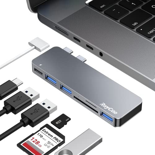 USB C Hub Adapter für MacBook Pro M1/ MacBook Air M1 2020 2019 2018 13" 15" 16", USB-C Zubehör Kompatibel MacBook Pro/Air Mit 3 USB 3.0 Ports, TF/SD Kartenleser, Thunderbolt 3 Data Power Delivery von RayCue