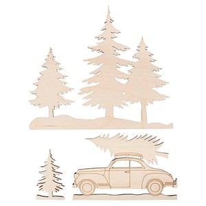 Rayher Holzbausatz Holzmotiv Bäume und Auto beige von Rayher