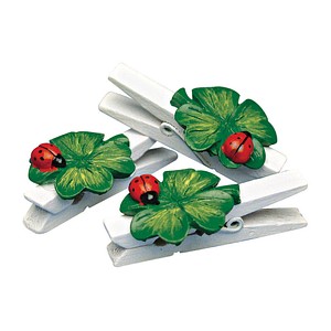 Rayher Holzklammern mehrfarbig mit Kleeblatt und Marienkäfer 6 St. von Rayher