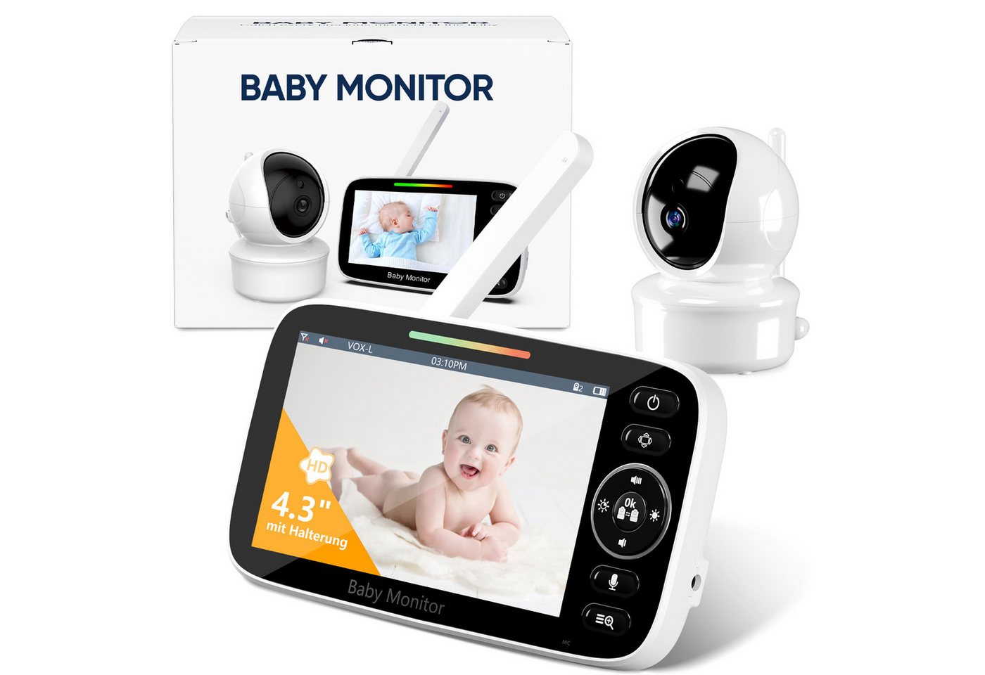 Rayofi Video-Babyphone mit Kamera, 4,3“ HD Display, Baby Monitor mit Standfuß und VOX-Modus, Überwachung der Raumtemperatur, Zwei Wege Gegensprechfunktion, 2 Facher Zoom, Infrarot Nachtsicht, Stillerinnerung, Babyphone Ohne Wlan, Schutz der Privatsphäre und Sicherheit des Babys Rayofi Video-Babyphone mit Kamera, 4,3“ HD Display, Baby Monitor mit Standfuß und VOX-Modus, Überwachung der Raumtemperatur, Zwei Wege Gegensprechfunktion, 2 Facher Zoom, Infrarot Nachtsicht, Stillerinnerung, Babyphone Ohne Wlan, Schutz der Privatsphäre und Sicherheit des Babys von Rayofi