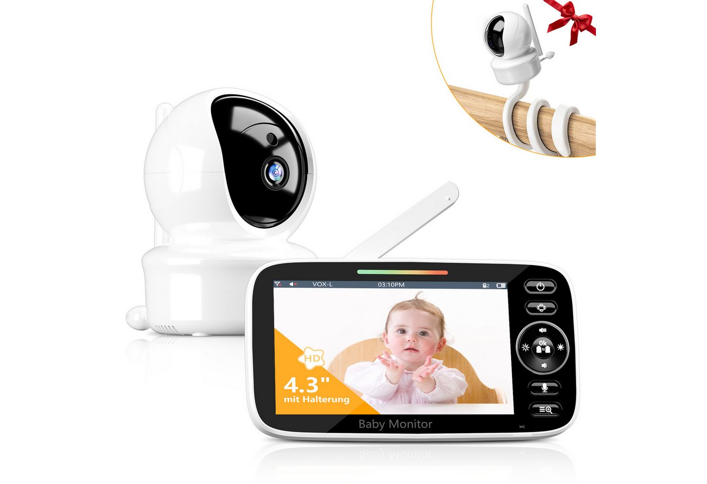 Rayofi Video-Babyphone mit Kamera, 4,3“ HD Display, Baby Monitor mit Standfuß und VOX-Modus, Überwachung der Raumtemperatur, Zwei Wege Gegensprechfunktion, 2 Facher Zoom, Infrarot Nachtsicht, Stillerinnerung, Babyphone Ohne Wlan, Schutz der Privatsphäre und Sicherheit des Babys Rayofi Video-Babyphone mit Kamera, 4,3“ HD Display, Baby Monitor mit Standfuß und VOX-Modus, Überwachung der Raumtemperatur, Zwei Wege Gegensprechfunktion, 2 Facher Zoom, Infrarot Nachtsicht, Stillerinnerung, Babyphone Ohne Wlan, Schutz der Privatsphäre und Sicherheit des Babys von Rayofi