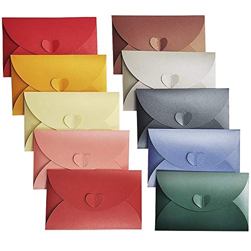 Rayong 20 Stück Mini Briefumschläge Herz Briefumschläge Bunt Geschenkkarten Umschläge Perlglanzpapier Umschlag für Geschenkkarte Hochzeit, Geburtstag Party Supplies, 17,5 x 11,5 cm von Rayong