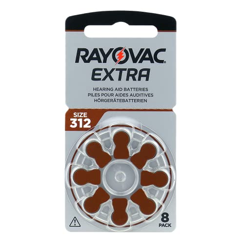 Rayovac Extra 312, 8 Stück, Hörgerätebatterien, hohe Leistung, Zink-Luft-Batterien, 1 Blisterkarte, braun, 312AUX-8XEMF von Rayovac