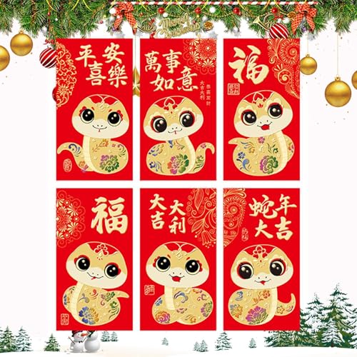 Raypontia Rotes Neujahrspaket 2025, Rote Umschläge zum Chinesischen Neujahr 2025 | Goldfolie Chinesisches Neujahr Rote Umschläge 2025 Schlange,6X große rote Umschlagpakete Hong Bao für Frühlingsfest, von Raypontia