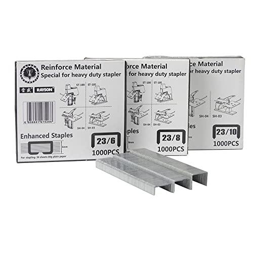 Rayson Robuste Heftklammern, 23/6, 23/8, 23/10, vielseitige Heftklammern, 3 Boxen mit 1000 Heftklammern (3000 Heftklammern) von Rayson