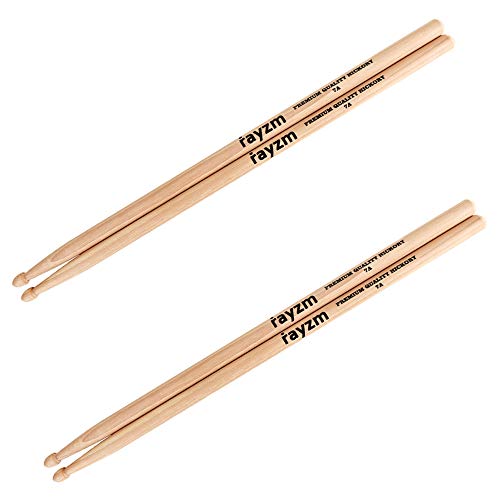 Rayzm Drum Sticks 7A, Massives Amerikanisches Hickory Holz mit Holzspitze （2 Paare） von Rayzm