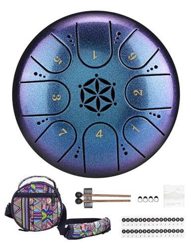 Rayzm Stahlzungentrommel aus Titanstahl mit Tragetasche,Steel Tongue Drum, 5 Zoll (13cm) 8 Noten Handpan Tank Drum Kit, C-Dur Zungentrommel Schlagzeug Instrument von Rayzm