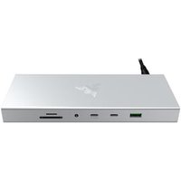 RAZER USB 4 Dock Mercury - 4K, 1x HDMI 2.1 (120 Hz), 1x DP 1.4 (240 Hz), 2x USB-A (2. Gen), 2x USB-A (1. Gen), 2x USB-C (10 Gb/Sek.), 1x Gbit Ethernet, 1x SD 3.0 UHS-II, 1x 3,5mm Klinke, 180W von Razer