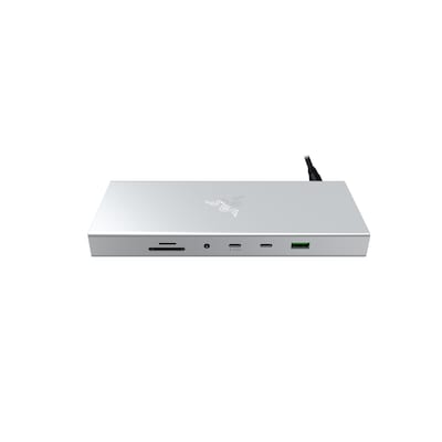RAZER USB 4 Dock Mercury - 4K, 1x HDMI 2.1 (120 Hz), 1x DP 1.4 (240 Hz), 2x USB-A (2. Gen), 2x USB-A (1. Gen), 2x USB-C (10 Gb/Sek.), 1x Gbit Ethernet, 1x SD 3.0 UHS-II, 1x 3,5mm Klinke, 180W von Razer