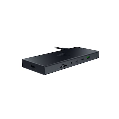 RAZER USB 4 Dock Schwarz - 4K, 1x HDMI 2.1 (120 Hz), 1x DP 1.4 (240 Hz), 2x USB-A (2. Gen), 2x USB-A (1. Gen), 2x USB-C (10 Gb/Sek.), 1x Gbit Ethernet, 1x SD 3.0 UHS-II, 1x 3,5mm Klinke, 180W von Razer