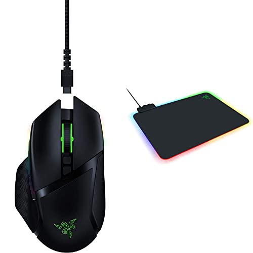 Razer Basilisk Ultimate ohne Ladestation - Kabellose Gaming Maus, Schwarz & Firefly V2 - Gaming-Mauspad mit mikrotexturierter Oberfläche und Chroma RGB-Beleuchtung, Schwarz von Razer