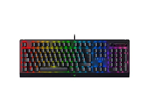 Razer BlackWidow V3 (Green Switch) – Mechanische Gaming-Tastatur (Clicky Mechanische Schalter, Doubleshot-ABS-Tasten, Multifunktions-Roller und Medientaste, Handgelenkauflage) UK-Layout | Schwarz von Razer