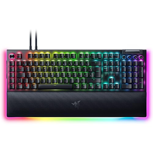 Razer BlackWidow V4 Pro (gelbe Switches) – mechanische Gaming-Tastatur (mechanische Schalter, leise, Scrollrad, 8 dedizierte Makro-Tasten, Handgelenkauflage aus Kunstleder, RGB Chroma) FR-Tastatur, von Razer