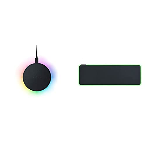 Razer Charging Pad Chroma – Kabelloses Schnellladegerät (10 W, mit RGB-Beleuchtung, Qi-Unterstützung) & Goliathus Extended Chroma - Extra große weiche XXL Gaming Maus-Matte mit RGB Schwarz von Razer