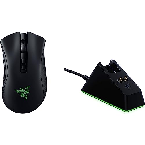 Razer DeathAdder V2 - Kabelgebundene Gaming Maus mit ergonomischem Komfort für PC/Mac (Optische Switches, optischer Fokus+ 20K Sensor, Speedflex Kabel, integrierter Speicher) mit Docking Station von Razer