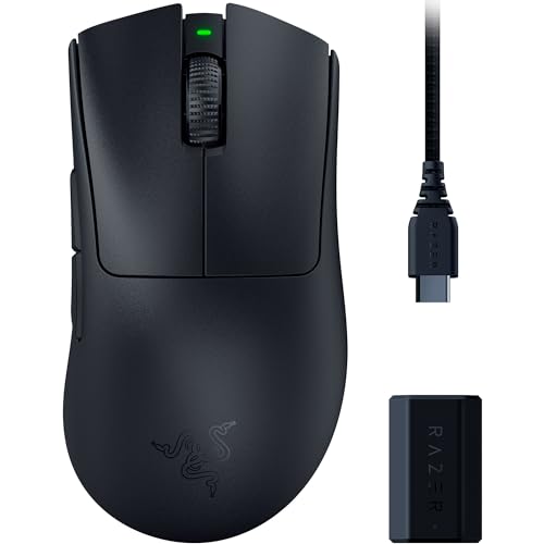 Razer DeathAdder V3 Pro + HyperPolling Wireless-Adapter - Ultra leichte E-Sport-Maus mit echten 8K Hz kabelloser Abtastrate (63 gr, Optischer Focus Pro 30K, Optische Switches 3. Gen) Schwarz von Razer