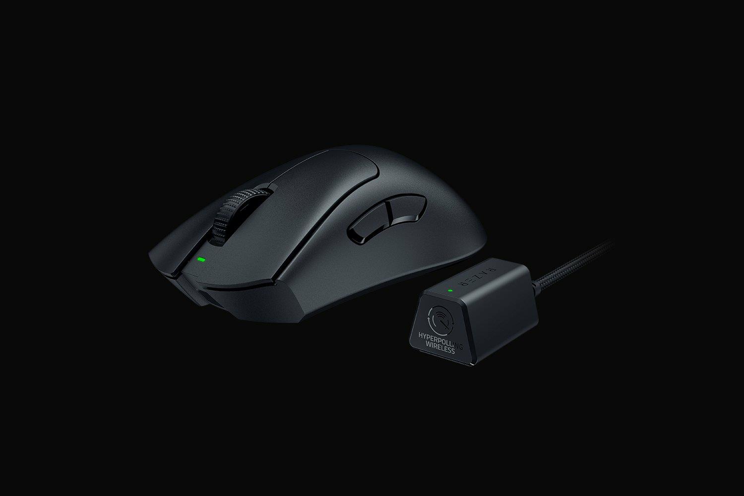 Razer DeathAdder V3 Pro - Maus - Smooth-Touch, 8000 Hz - ergonomisch - Für Rechtshänder - optisch - 5 Tasten - kabellos, kabelgebunden - kabelloser Empfänger (USB) - Schwarz (RZ01-04630300-R3WL) von Razer