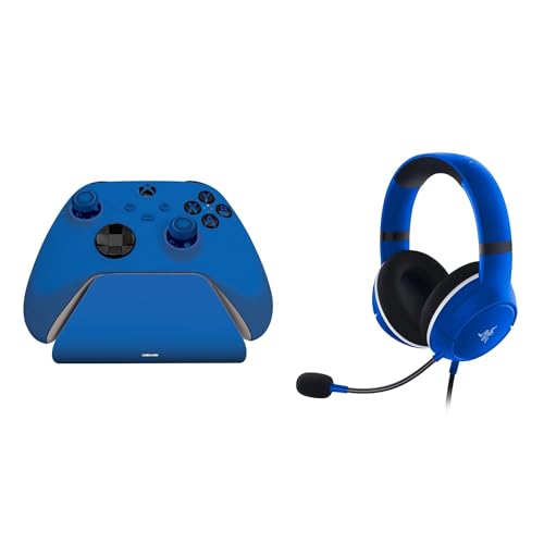 Razer Essential Duo Bundle Für Xbox - Kabelgebundenes Headset und Schnellladegerät für Xbox-Controller (Kaira X for Xbox, Triforce 50-mm-Treiber, HyperClear Kardioiden-Mikrofon) Blau von Razer