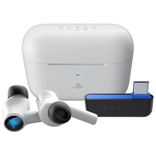 Razer Hammerhead HyperSpeed - Drahtlose Multiplattform-Gaming-Kopfhörer für Playstation (HyperSpeed Wireless, aktive Geräuschunterdrückung, Bluetooth 5.2, Bis zu 30 Stunden Akkulaufzeit) Weiß von Razer