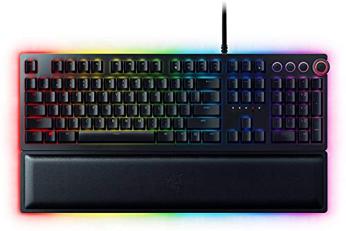 Razer Huntsman Elite (Red Switch) - Gaming Tastatur mit schnellen linear opto-mechanischen Schaltern (Drehregler, beleuchteter Handballenablage, RGB Chroma) QWERTY | US-Layout, Schwarz von Razer