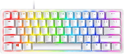 Razer Huntsman Mini 60 % Gaming-Tastatur: Schnellste Tastaturschalter aller Zeiten, lineare optische Schalter, Chroma RGB-Beleuchtung, PBT-Tastenkappen, Onboard-Speicher, Mercury-Weiß (deutsches Layout nicht garantiert) von Razer