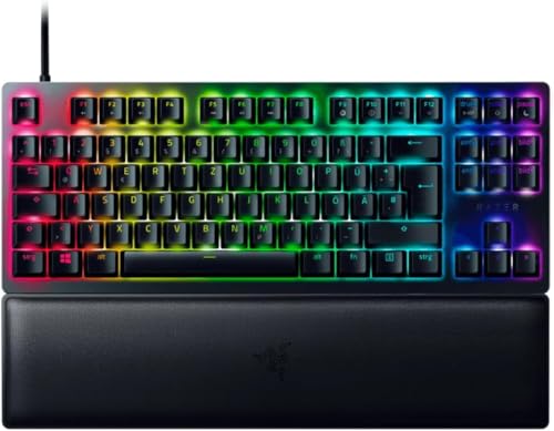 Razer Huntsman V2 Tenkeyless (Purple Switch) - Optische Gaming-Tastatur ohne Ziffernblock (Klickende Optische Switches, Doubleshot PBT-Tastenkappen, Handballenauflage) QWERTZ DE-Layout | Schwarz von Razer