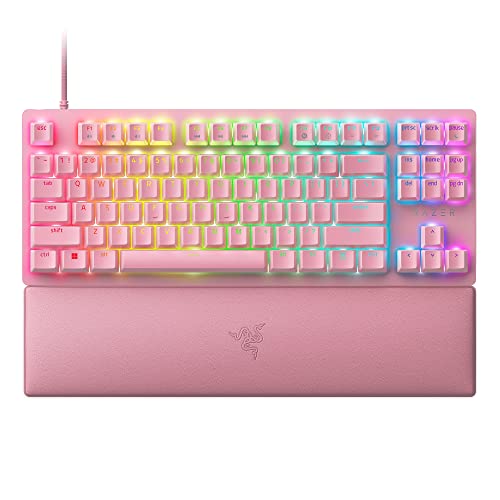 Razer Huntsman V2 Tenkeyless (Red Switch) - Optische Gaming-Tastatur ohne Ziffernblock (Lineare Optische Switches, Doubleshot PBT-Tastenkappen, Handballenauflage) QWERTY US-Layout | Quartz Pink von Razer