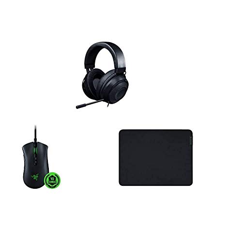 Razer Kraken - Gaming Headset schwarz + DeathAdder V2 - Kabelgebundene USB Gaming Maus mit ergonomischen Komfort + Gigantus V2 Medium - Weiches Gaming-Mauspad von Razer