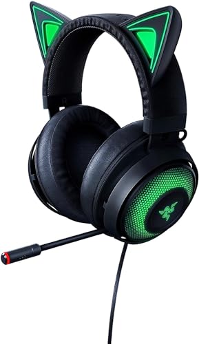 Razer Kraken Kitty Edition - Gaming-Headset (Chroma-Beleuchtung, Verkabelt für plattformübergreifendes Spielen, 50-mm-Treiber, 3,5-mm-Kabel mit Line-Controls) Schwarz von Razer