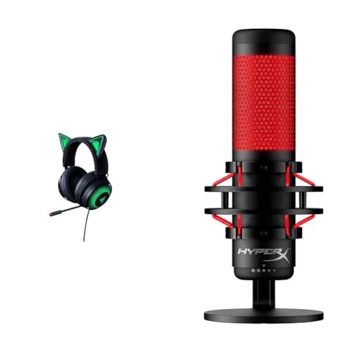 Razer Kraken Kitty Edition - Gaming-Headset Schwarz & HyperX QuadCast – Standalone USB Mikrofon mit umfangreichen Funktionen für Streamer Gamer, Schwarz von Razer