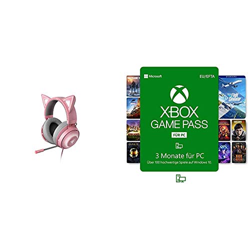 Razer Kraken Kitty - Gaming Headset (Das Katzenohren-Headset mit RGB Chroma-Beleuchtung, Mikrofon mit aktiver Rauschunterdrückung, THX Spatial Audio)+ Xbox Game Pass für PC (3 Monate) von Razer