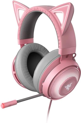 Razer Kraken Kitty - Gaming Headset (Das Katzenohren-Headset mit RGB Chroma-Beleuchtung, Mikrofon mit aktiver Rauschunterdrückung, THX Spatial Audio, Bedienelemente an der Ohrmuschel) Pink/Quartz von Razer