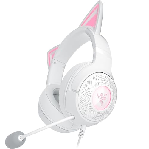 Razer Kraken Kitty V2 - Kabelgebundenes RGB-Headset mit Kitty Ohren für Gaming und Streaming (325 g, Triforce 40 mm Treiber, HyperClear Cardioid Mic, Surround Sound) Weiß von Razer