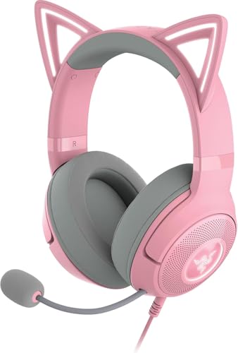 Razer Kraken Kitty V2 USB Wired RGB Headset: Chroma Kitty Ears - Stream reaktive Beleuchtung - HyperClear Nierenmikrofon - Triforce 40mm Treiber - 7.1 Surround Sound - Quartz Pink (Renewed) von Razer