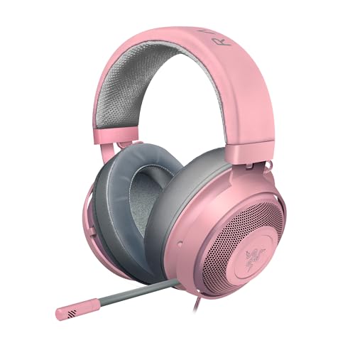 Razer Kraken - Plattformübergreifendes kabelgebundenes Gaming-Headset (Individuell abgestimmte 50-mm-Treiber, Unidirektionales Mikrofon, 3,5-mm-Kabel mit Inline-Steuerung) Quartz Pink von Razer