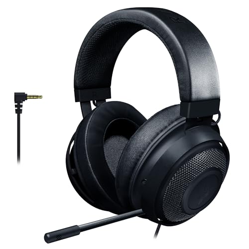 Razer Kraken - Plattformübergreifendes kabelgebundenes Gaming-Headset (Individuell abgestimmte 50-mm-Treiber, Unidirektionales Mikrofon, 3,5-mm-Kabel mit Inline-Steuerung) Schwarz von Razer