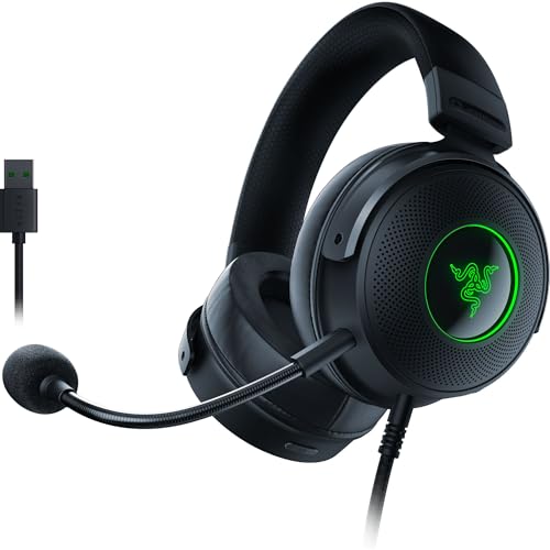 Razer Kraken V3 Hypersense - Kabelgebundenes USB-Gaming-Headset mit haptischer Technologie (TriForce Titanium 50mm-Treiber, THX Spatial Audio, abnehmbares HyperClear Cardioid-Mikrofon) Schwarz von Razer