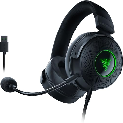 Razer Kraken V3 - Kabelgebundenes USB Gaming Headset Chroma RGB (Triforce 50mm Treiber, THX Spatial Audio, HyperClear Cardioid Mic, Chroma RGB) Schwarz von Razer