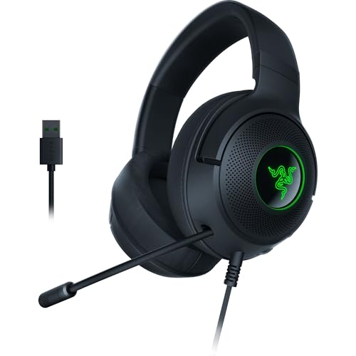 Razer Kraken V3 X - Kabelgebundenes USB-Gaming-Headset (Ultraleichter Kopfhörer, TriForce 40-mm-Treiber, HyperClear-Mikrofon mit Nierencharakteristik, 7.1 Surround Sound, RGB Chroma) Schwarz von Razer