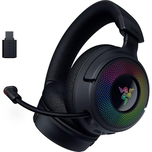 Razer Kraken V4 - Kabelloses PC Gaming-Headset (3-Modi-Konnektivität, Triforce 40mm Treiber, 9-Zonen-RGB-Beleuchtung der Ohrmuscheln, Mix- und Lautstärkeregelung, THX Spatial Audio) Schwarz von Razer