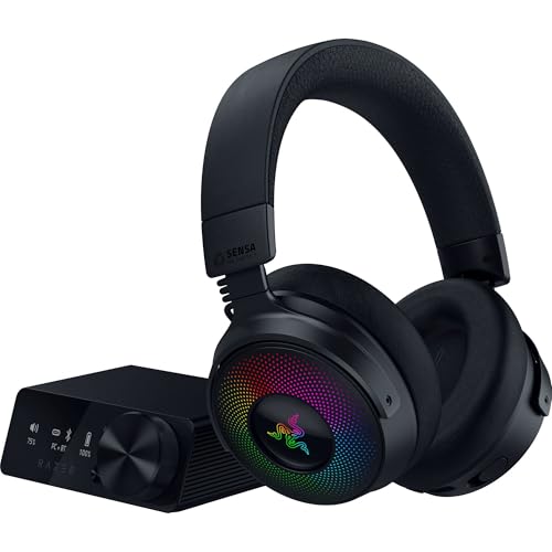 Razer Kraken V4 Pro - Kabelloses Gaming-Headset mit Control Hub Sensa HD-Haptik (OLED-Control-Hub, Triforce 40mm Treiber, HyperSpeed & Bluetooth, THX Spatial Audio, RGB) Schwarz von Razer