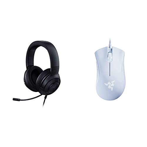 Razer Kraken X Lite Headset, Schwarz, 16.00 x 21.00 x 8.81 cm & DeathAdder Essential (2021) - Essentielle Gaming-Maus mit optischem 6.400-DPI-Sensor Weiß von Razer