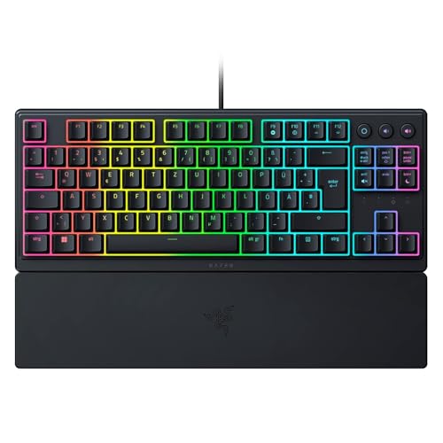 Razer Ornata V3 Tenkeyless - Kompakte Flache Gaming-Tastatur (Mecha-Membran-Switches, Tastenkappen mit Anti-UV-Beschichtung, Beleuchtete Separate Medientasten) QWERTZ DE-Layout | Schwarz von Razer