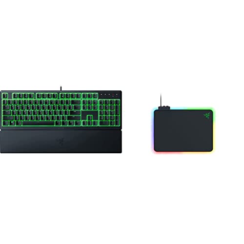 Razer Ornata V3 X - Flache Membran-Tastatur mit Razer Chroma RGB QWERTZ | DE-Layout, Schwarz & Firefly V2 - Gaming-Mauspad (Gaming-Mauspad mit mikrostrukturierter Oberfläche) schwarz von Razer