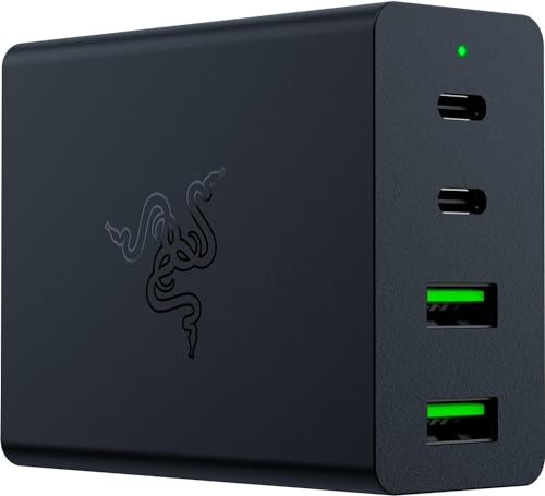 Razer Portables Schnellladegerät – USB-C GaN Charger (2 USB-C- und 2 USB-A-Anschlüsse, gleichzeitiges Laden mehrerer Geräte) Schwarz von Razer