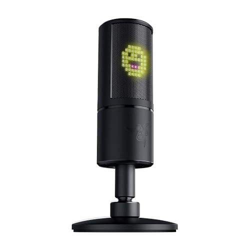 Razer Seiren Emote - USB Kondensator-Mikrofon für Streaming mit Emoticon Display (8-Bit-LED-Display, Stream-Reaktiv, Hyperkardioid Mikrofon, Schockdämpfer, Plug & Play) Schwarz von Razer