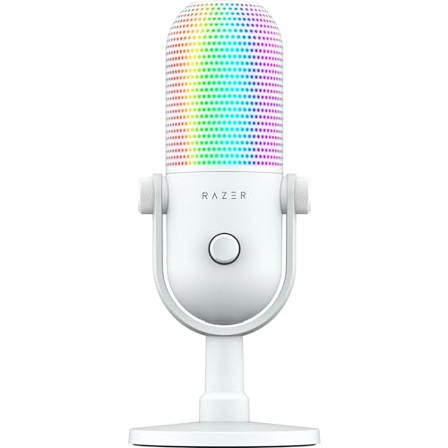 Razer Seiren V3 Chroma - RGB USB-Mikrofon - Supernieren Kondensator-Mikrofon mit Tap-to-Mute (Reaktive Beleuchtung, Digitaler Verstärkungsbegrenzer und integrierter Schockdämpfer) Weiß von Razer