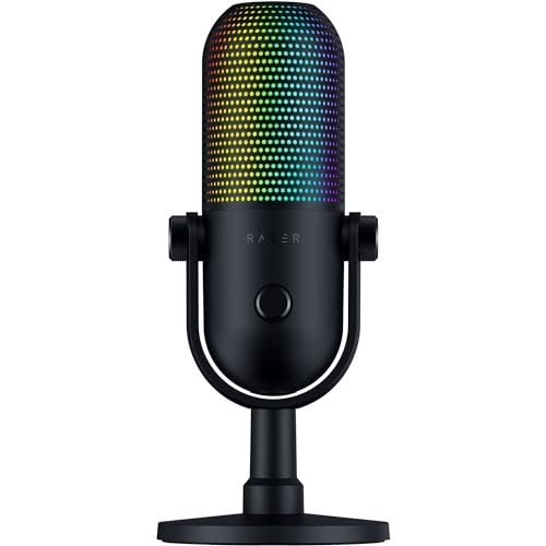 Razer Seiren V3 Chroma - RGB-USB-Mikrofon mit Tap-to-Mute (Reaktive Beleuchtung, Supernieren-Kondensator-Mikrofon, Digitaler Verstärkungsbegrenzer und integrierter Schockdämpfer) Schwarz von Razer