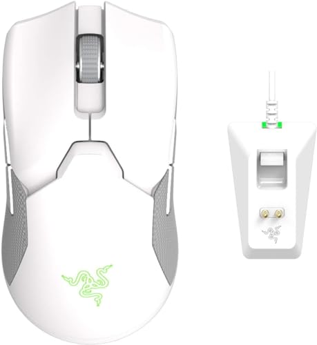 Razer Viper Ultimate mit Ladestation - Beidhändige Esports Gaming Mouse mit HyperSpeed Wireless Technologie (Focus+ 20K Optical Sensor, 74g Lightweight, RGB Chroma) Mercury Weiß von Razer